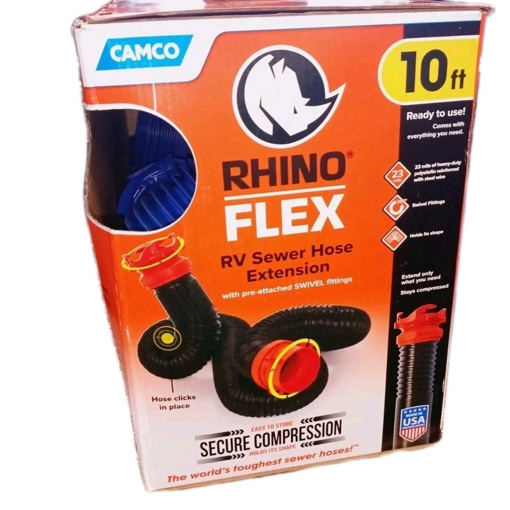 Rhino Flex RV Sewer Hose 10 Foot Extension With Hookups NIB